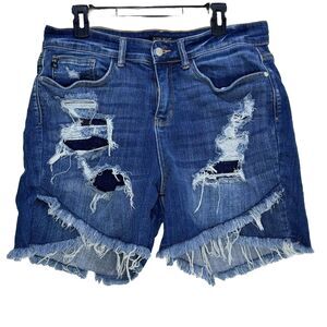 Judy Blue Shorts Womens 1XL Blue Denim Tulip Jean Stretch Distressed